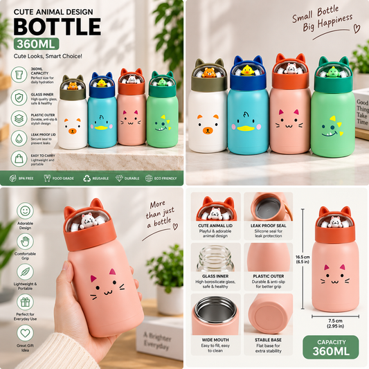 Animal Design Water Bottle with Strap 360ml
