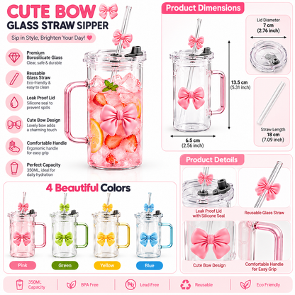 Cute Doodle Bow Glass Cup 350ml – Coffee, Tea & Juice Mug