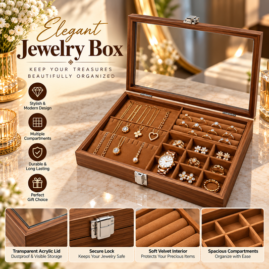 Wooden Jewelry Box with Compartment Tray