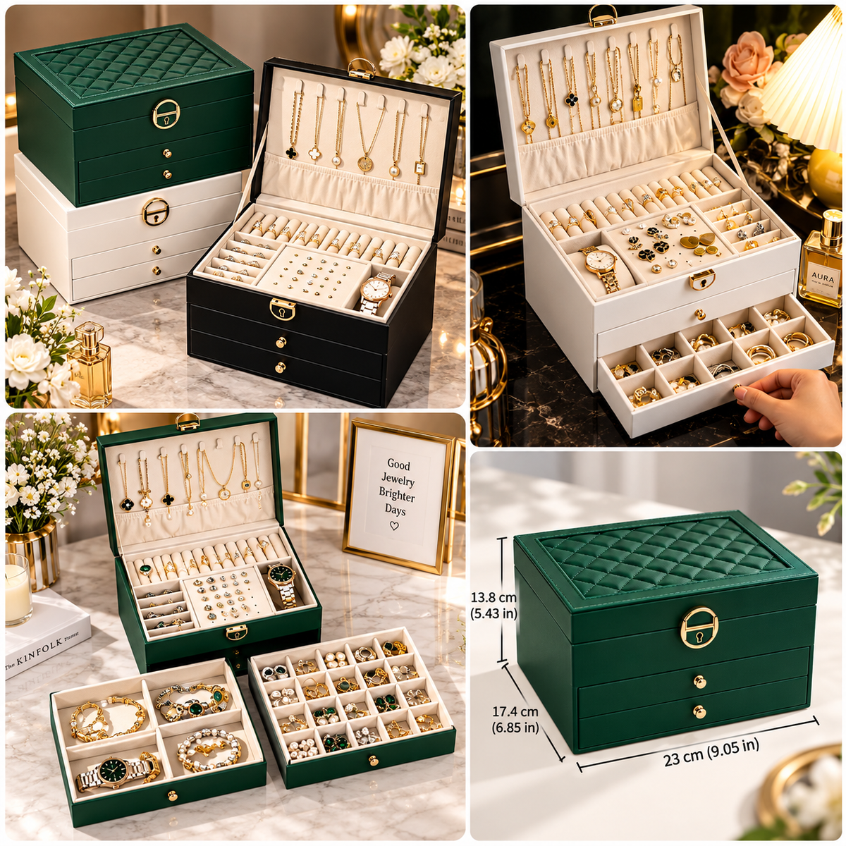 3-Layer Leather Jewelry Box - Professional Locked Organizer