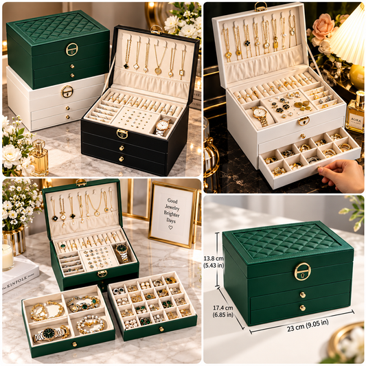3-Layer Leather Jewelry Box - Professional Locked Organizer