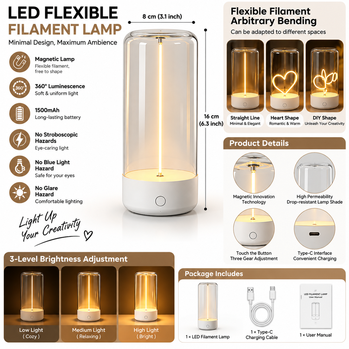 Cordless Rechargeable Table Lamp with Magnetic LED