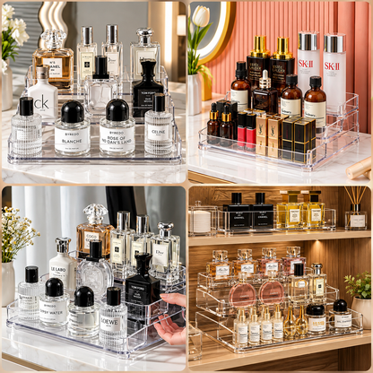 3-Tier Desktop Perfume Organizer & Tray – Luxury Cosmetic Storage Rack
