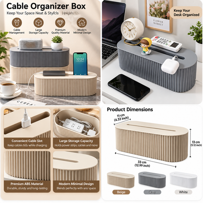 Nordic Cable Organizer Box – Power Strip & WiFi Router Shelf with Cable Management