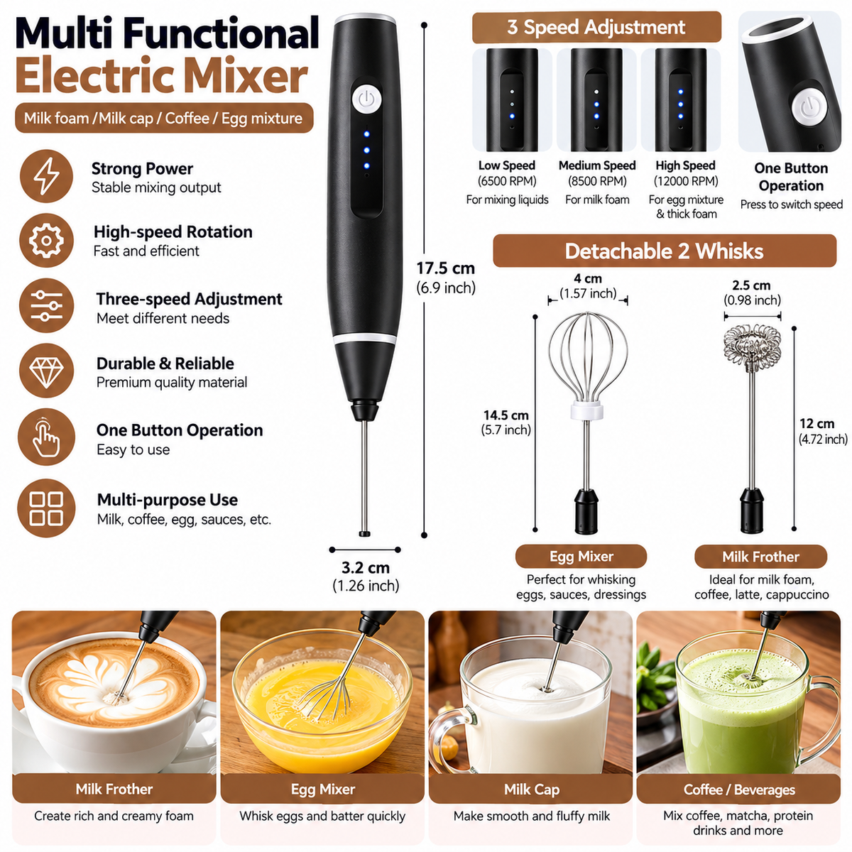 2 in 1 Portable Milk Frother and Egg Beater