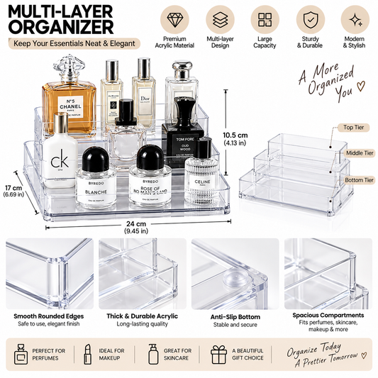 3-Tier Desktop Perfume Organizer & Tray – Luxury Cosmetic Storage Rack