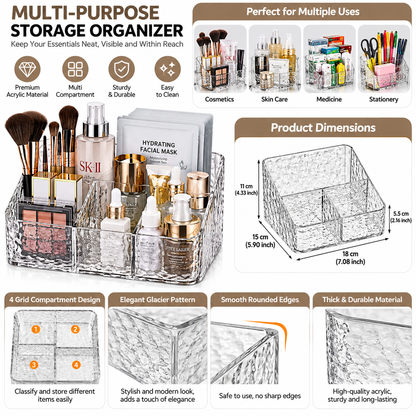4-Compartment Acrylic Cosmetic Organizer – Transparent Storage Box