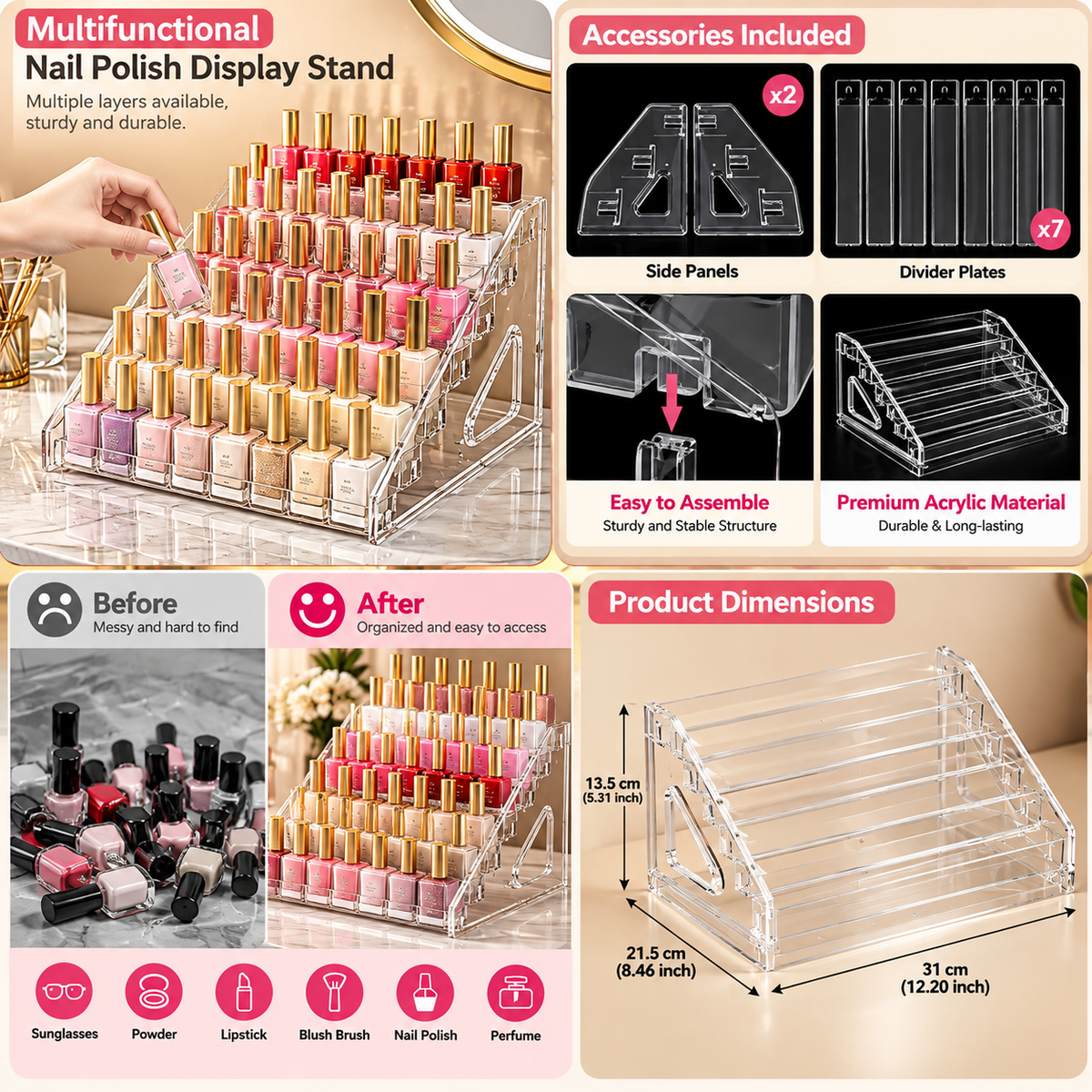 5-Layer Acrylic Cosmetic & Nail Polish Organizer
