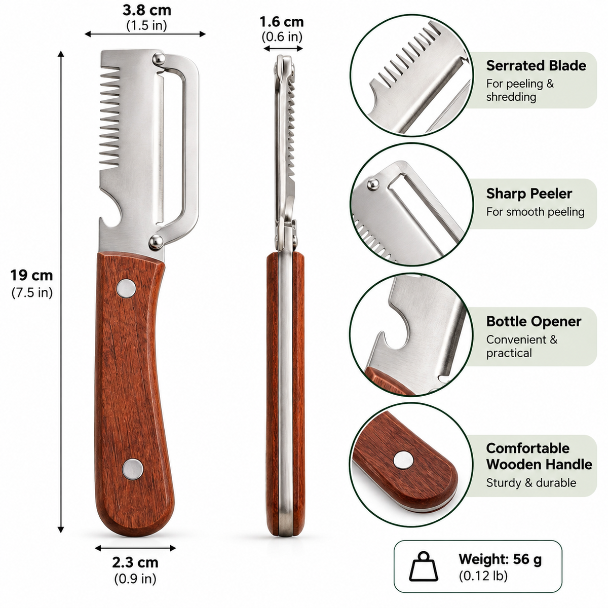 3-in-1 Vegetable Peeler Set | With Wooden Handle & Steel Blade