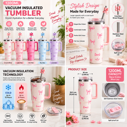 1200ml Bow Design Vacuum Tumbler with Handle
