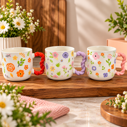 Aesthetic Ceramic Heart Handle Mug Set - Trendy Coffee Cup(each)