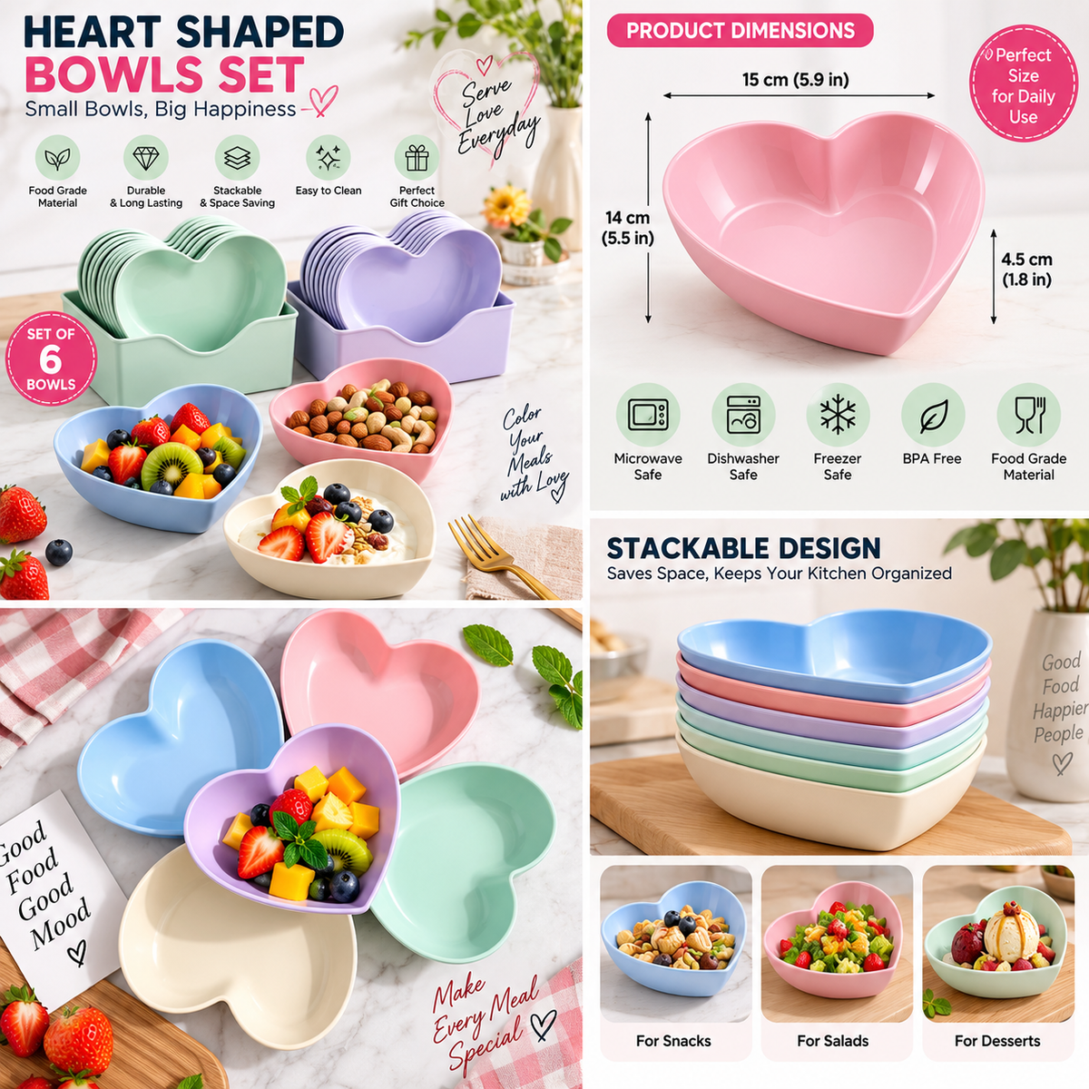 Pack of 10 Colorful Heart Dish Pack Plastic Plates
