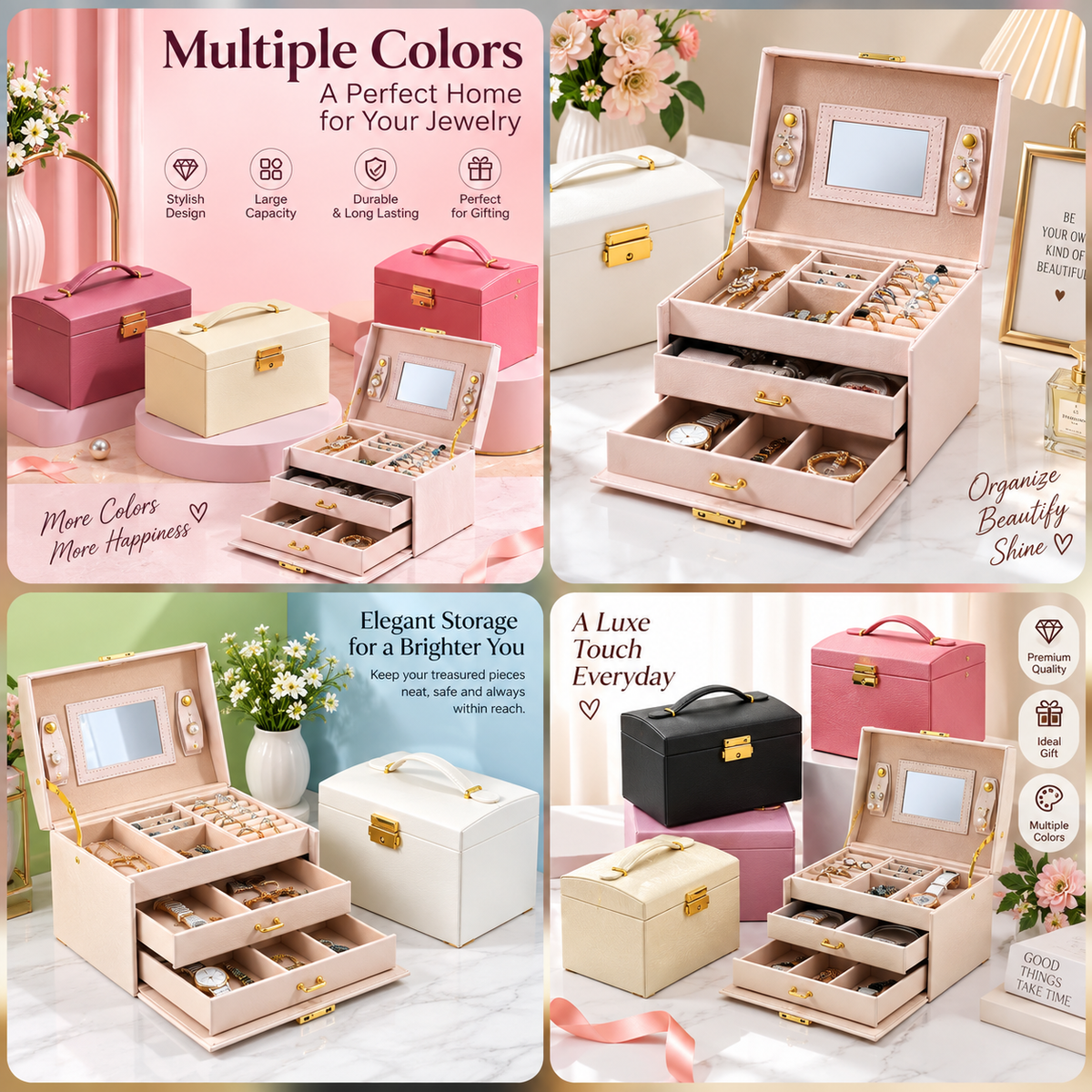 Mirror Jewellery Organizer with Drawers for Dressing Table