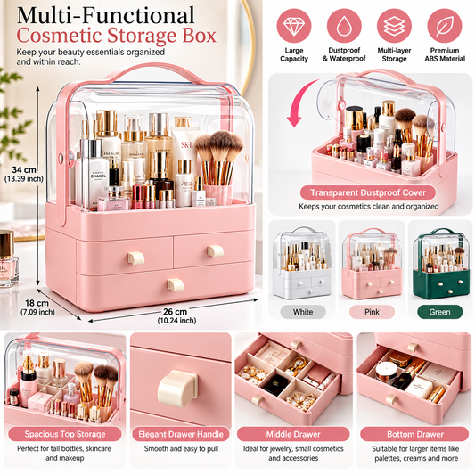 Double Sided Cosmetic Storage Box with Handle