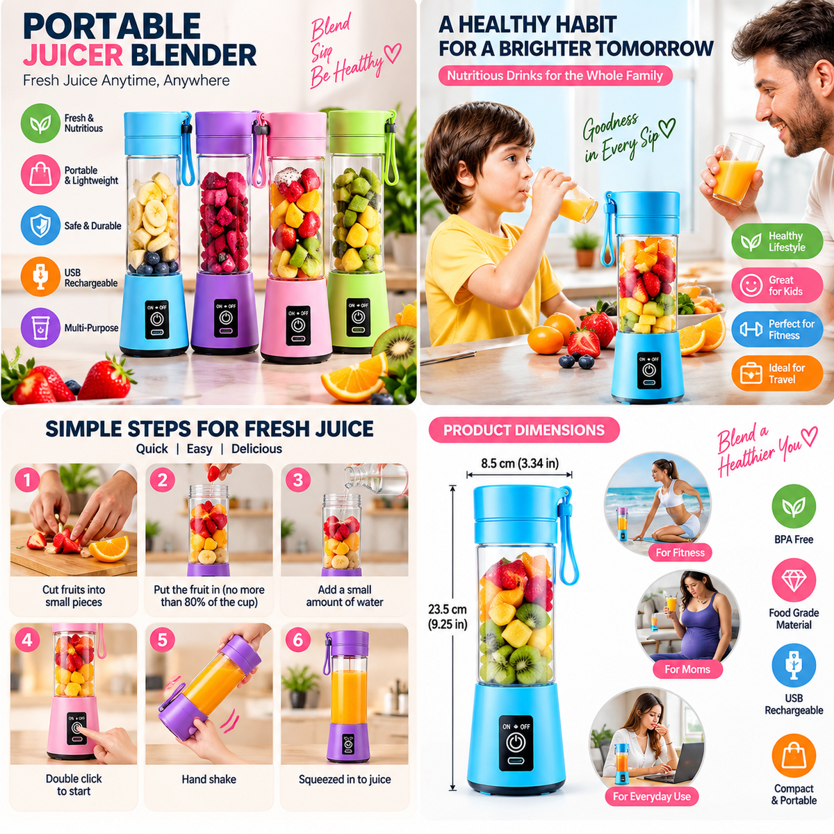 Portable Electric Juicer Blender - Compact & Stylish