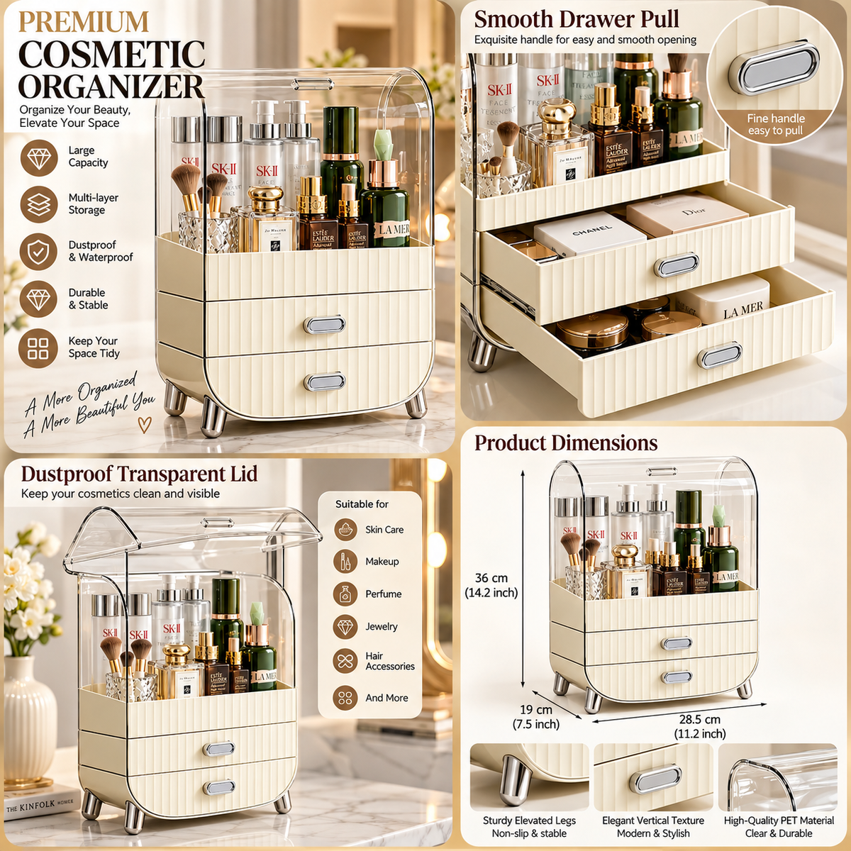 Dust Proof Makeup Organizer with Drawers