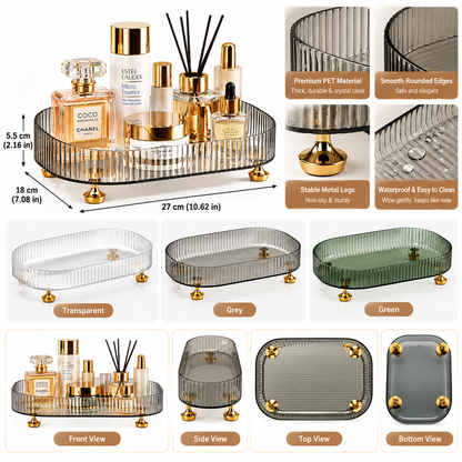 Luxury Acrylic Ripple Storage Tray with Gold Stands