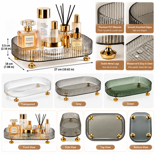 Luxury Acrylic Ripple Storage Tray with Gold Stands
