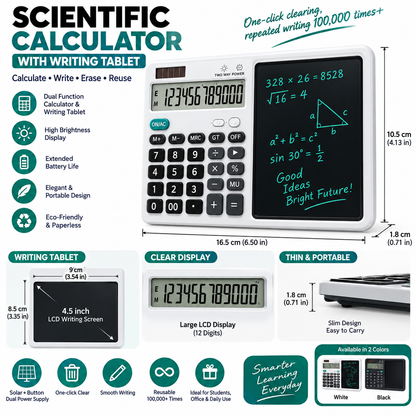 12-Digit LCD Desktop Calculator with Integrated Writing Tablet