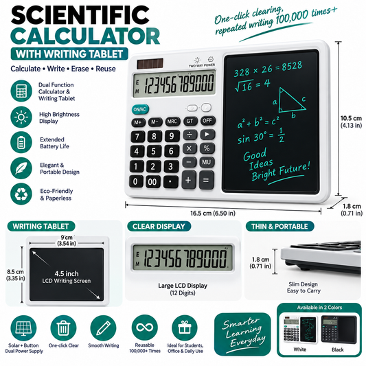 12-Digit LCD Desktop Calculator with Integrated Writing Tablet
