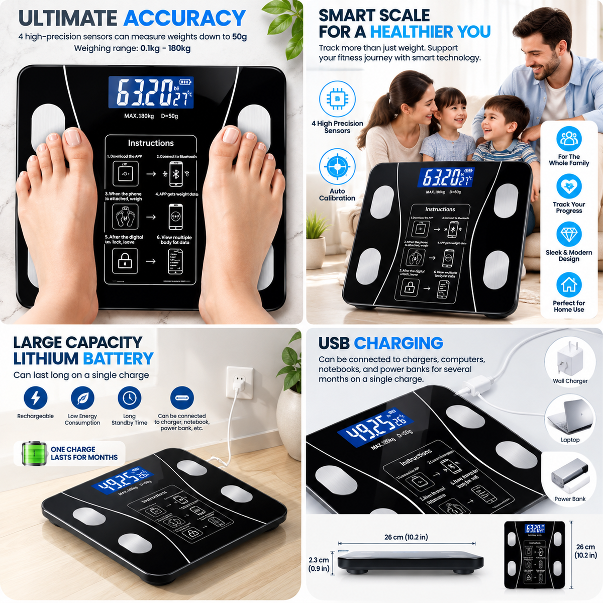 USB Rechargeable Smart Digital Body Weight Scale