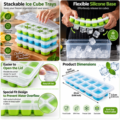 14-Grid Ice Cube Tray with Lid
