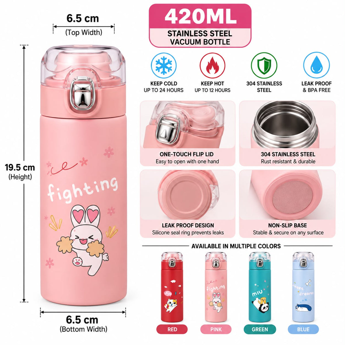 420ml Printed Stainless Steel Vacuum Water Bottle