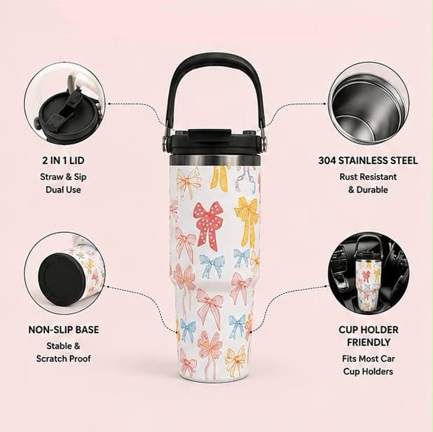 900ml Bow Design Vacuum Tumbler with Handle