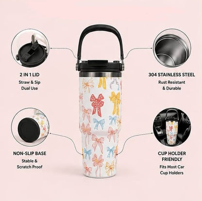 900ml Bow Design Vacuum Tumbler with Handle