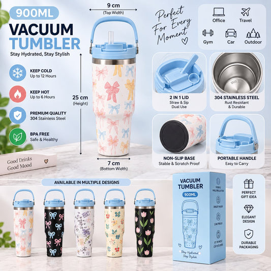 900ml Bow Design Vacuum Tumbler with Handle