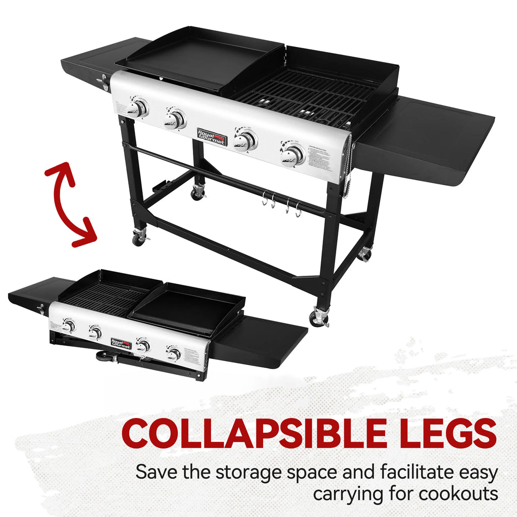 Portable Gas Grill and Griddle Combo 4 -Burner Liquid Propane Flat Top Grill