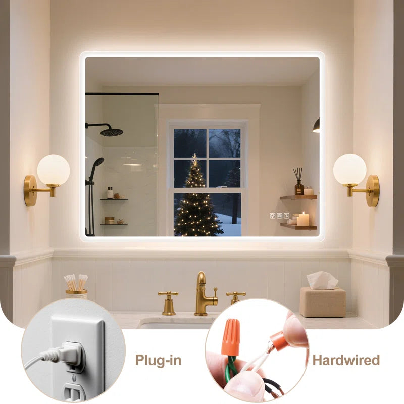 Wall-Mounted Mirror with Lights – Frameless, Infinite Dimming, Anti-Fog, 3 Light Modes, Built-In Bluetooth