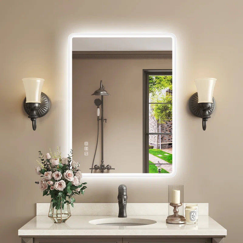 Wall-Mounted Mirror with Lights – Frameless, Infinite Dimming, Anti-Fog, 3 Light Modes, Built-In Bluetooth