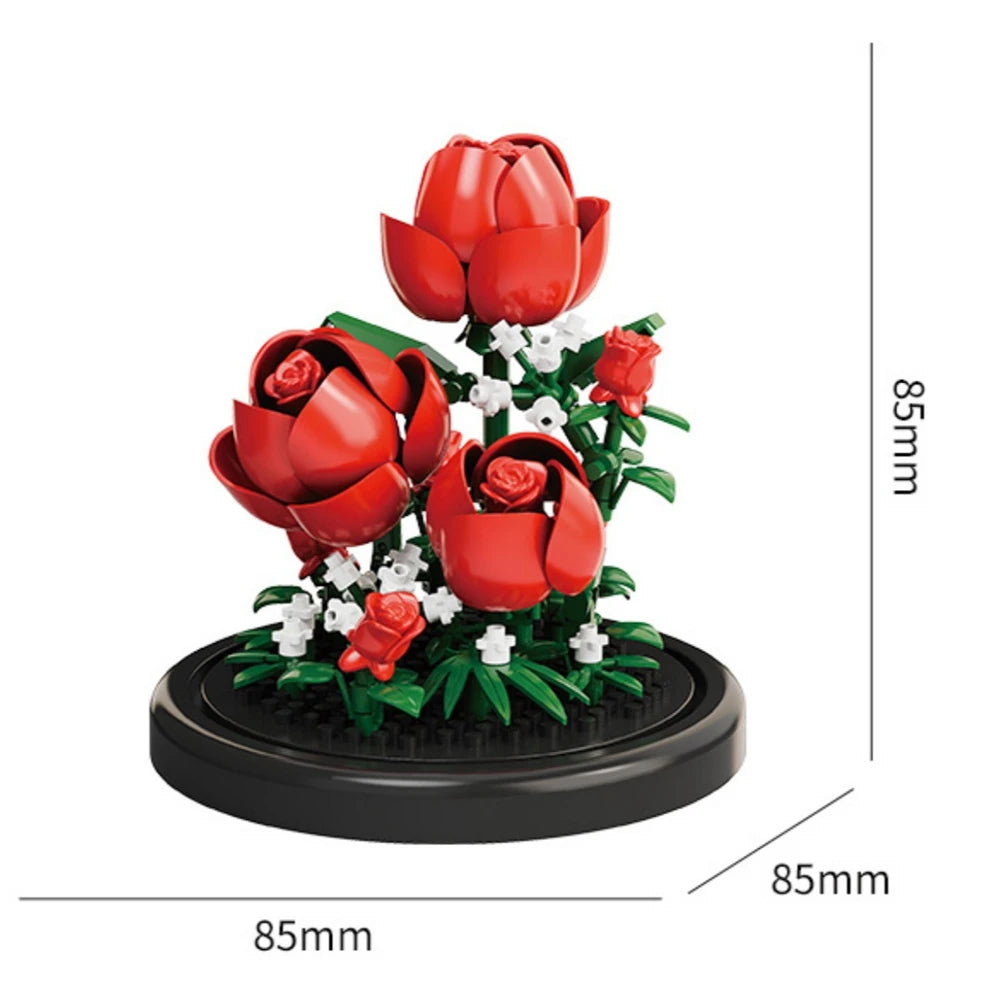 Potted Plant Micro Building Blocks Simulation Lily Rose Flower Assembling Brick Model Kids Toys Home Decoration Collection Gift