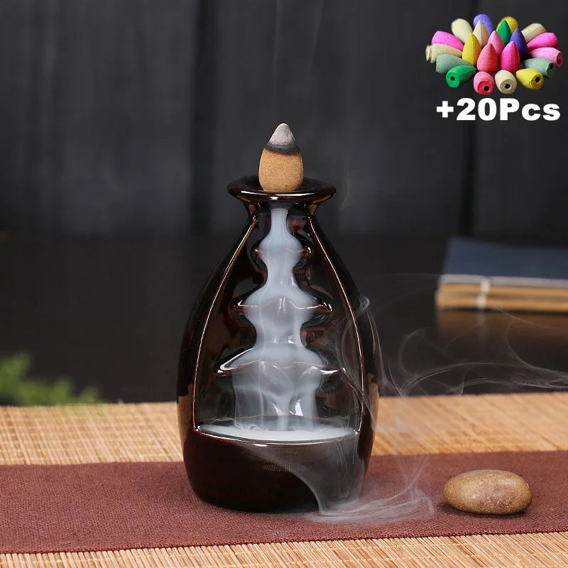 Free 20Pcs Incense Cones Creative Home Decor Backflow Stick Incense Burner Ceramic Censer Home Decoration Use in Home Teahouse