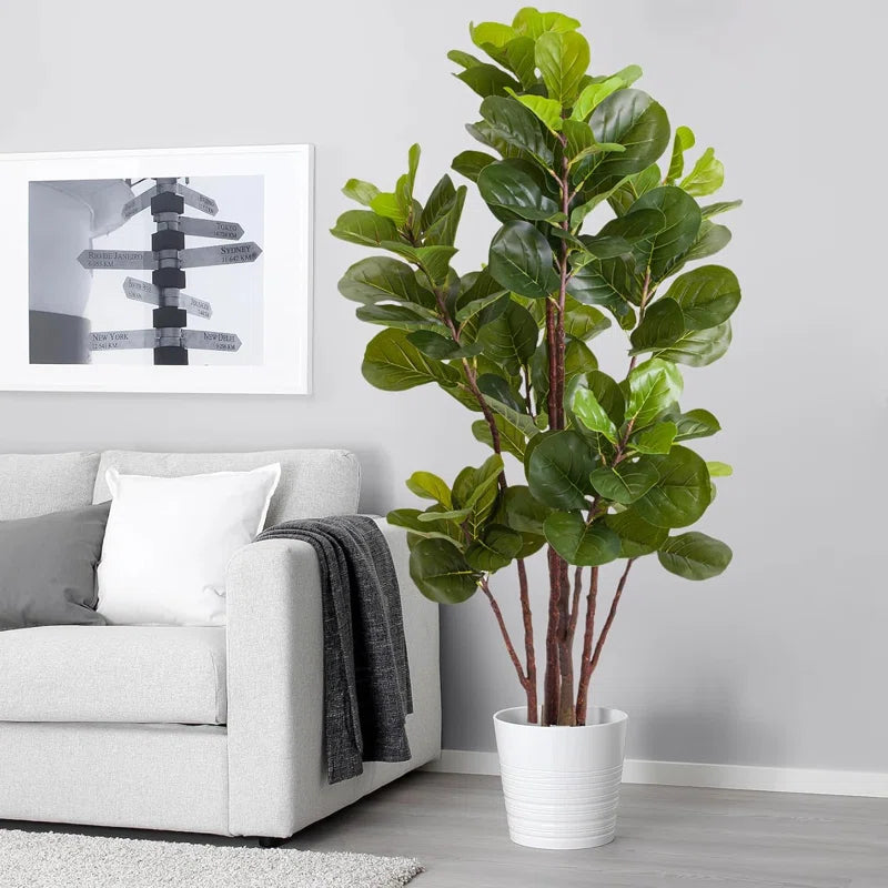 Artificial Fiddle Leaf Fig Tree - Realistic Leaf Faux Plant in Pot for Home & Office Decor