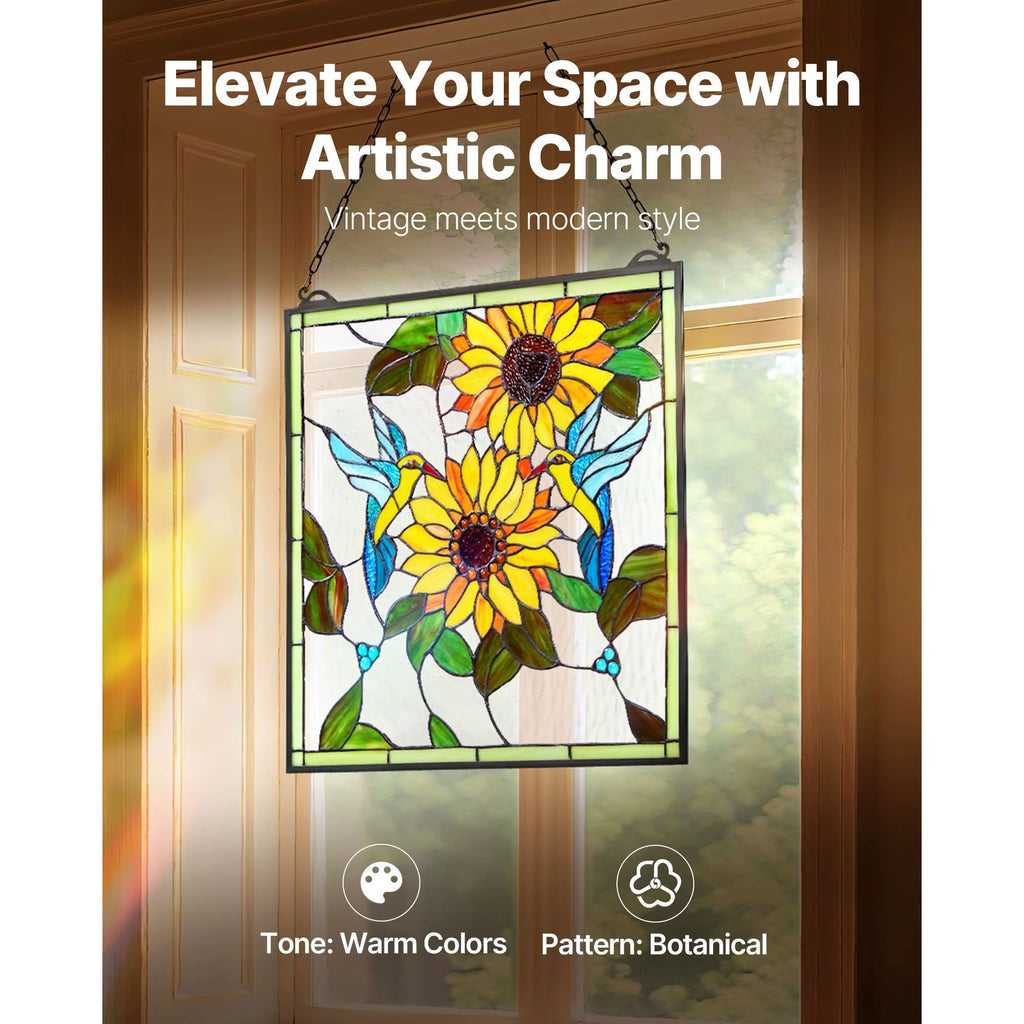 For Style 20 X 20 Inches Stained Glass Hanging Window Panel with Chain Elegant Home Decor