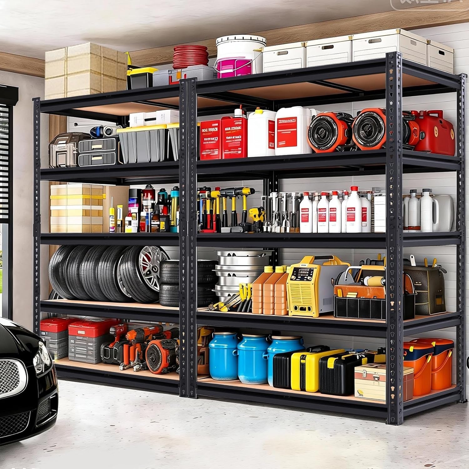 72" H Garage Shelves,Garage Storage Shelves Heavy Duty,2400Lbs Heavy Duty Garage Shelving,Adjustable 5 Tier Shelving for Garage Storage,Warehouse,16"X35.5"X72"