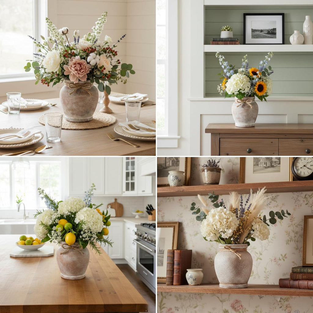 Ceramic Flower Vase for Home Decor, 6.5 Inch Small Terracotta Vases for Farmhouse Rustic Living Room Table Centerpieces Decorative (Neutral)