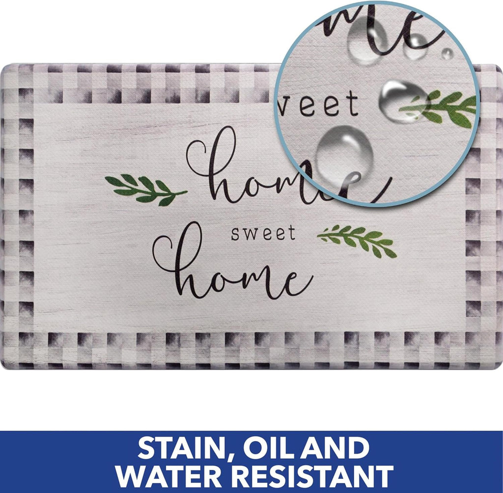 Cozy Living Home Sweet Home Buffalo Check Border Anti-Fatigue Kitchen Mat, Grey/Black, 17.5"X30"