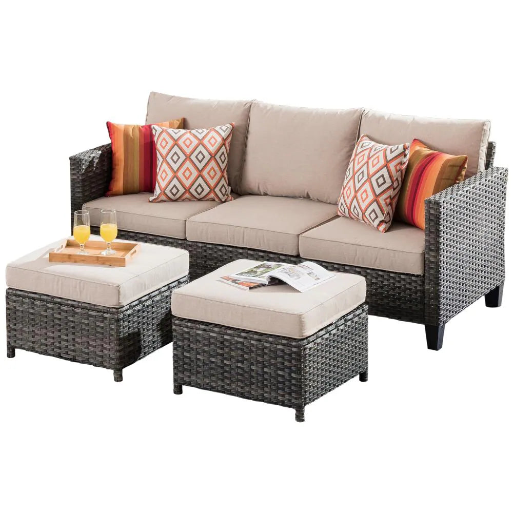 New Vultros Rattan Outdoor Sofa with Light Gray Cushions and Iron Frame