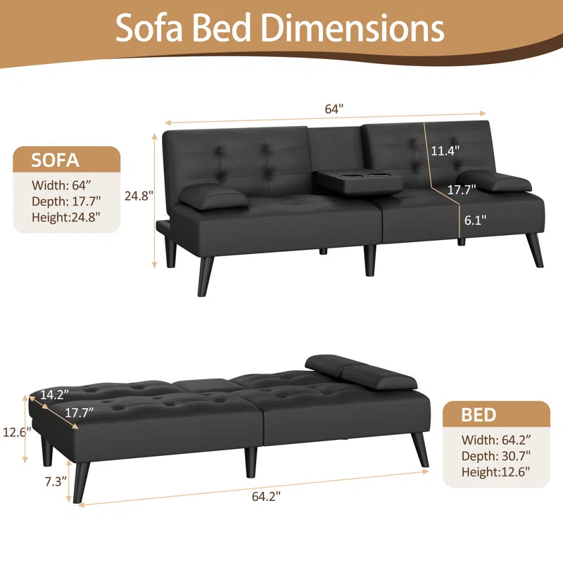 Arjeta Queen 65.75'' Faux Leather Convertible Sofa