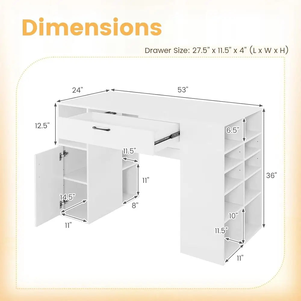 Adjustable Height Sewing Desk with Storage Cubes and Counter Height Writing Station for Home Office