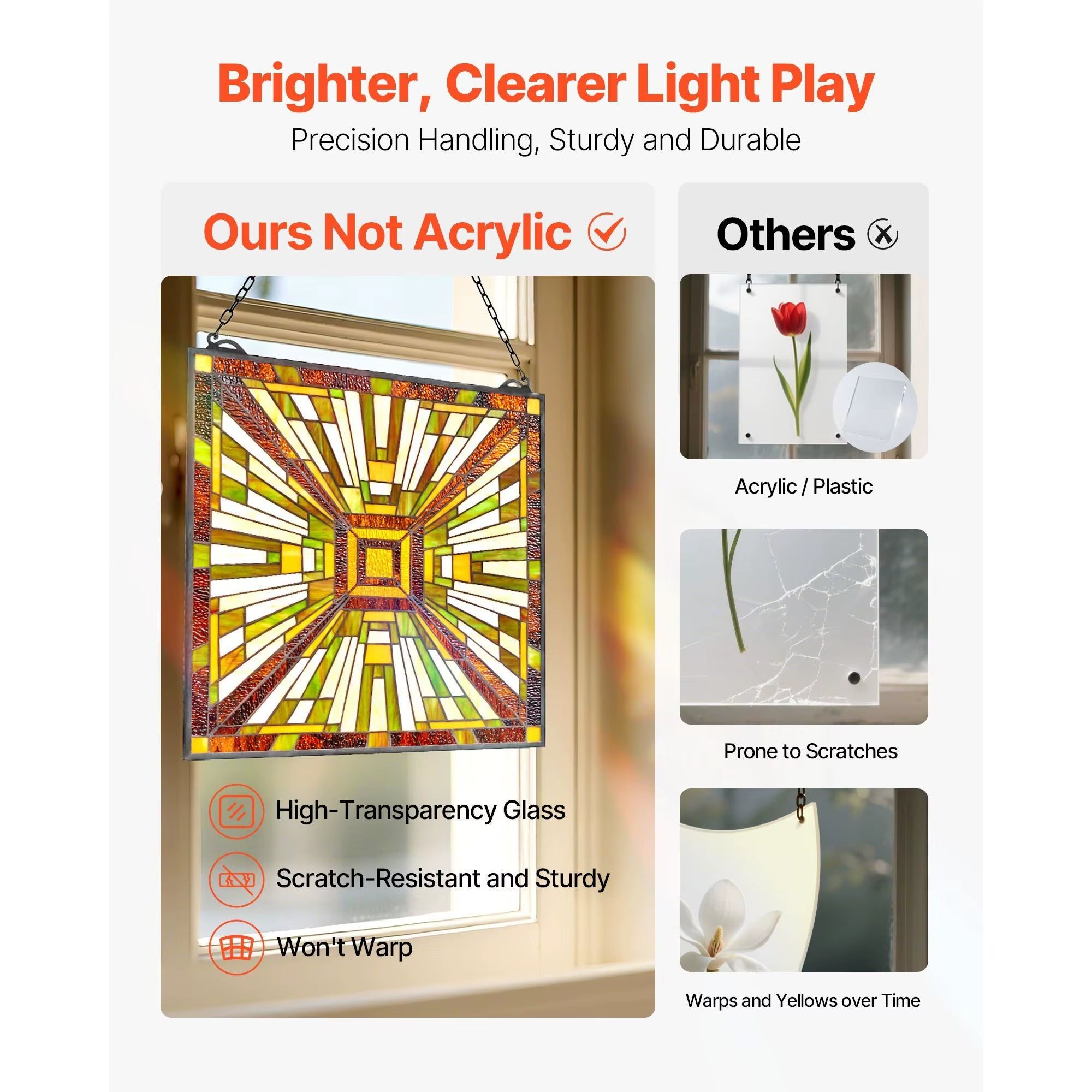 For for Style 20 X 21 Inches Stained Glass Hanging Window Panel with Chain Elegant Home Decor Model D0100X3GFA8
