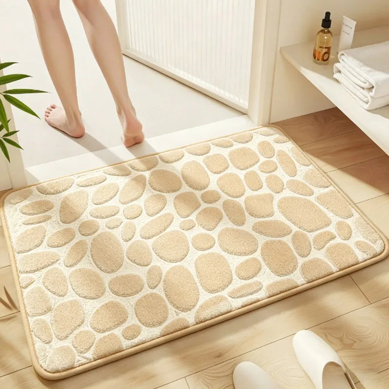 1 Pack Flannel Bathroom Rug, Pebble Embossed, Super Absorbent Non-Slip Soft Mat for Shower, Bathtub & Home Decor