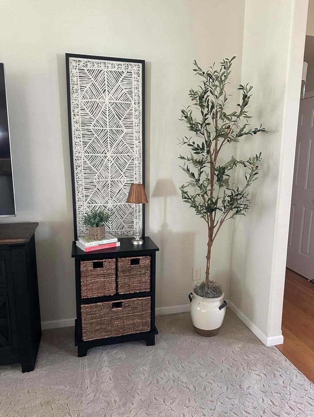 7’ Olive Minimalist Artificial Tree with Natural Trunk Home Decor. Retail $149