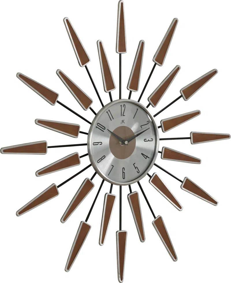 Midcentury/Modern Starburst Metal Wall Clock 23 Inches - Walnut