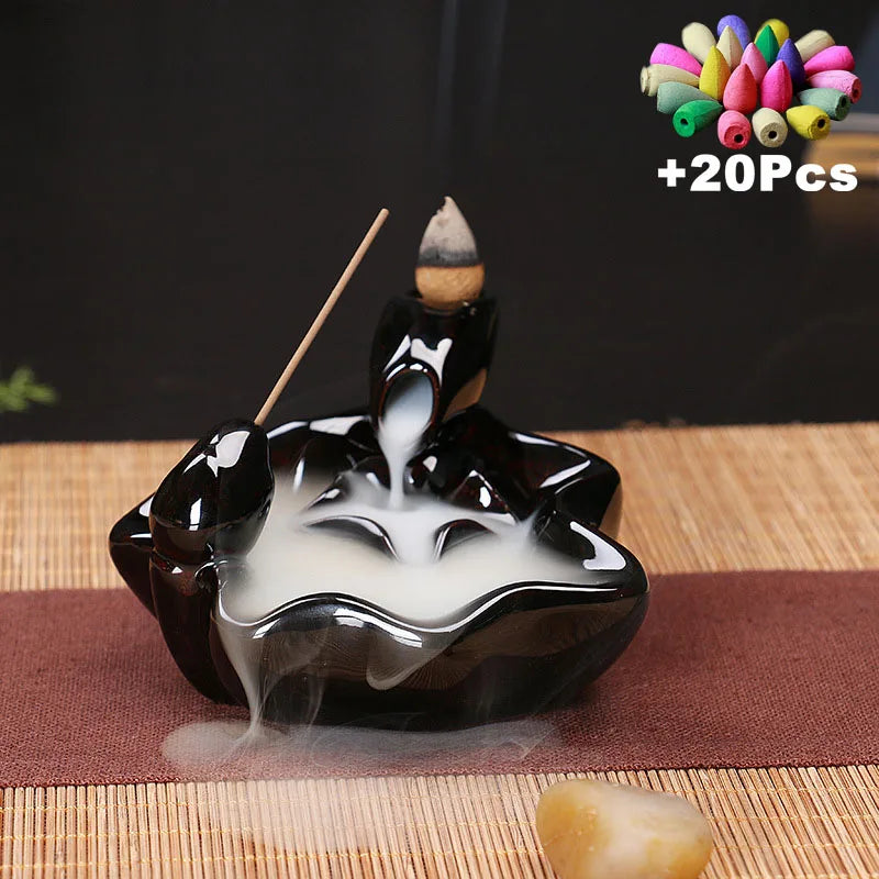 Free 20Pcs Incense Cones Creative Home Decor Backflow Stick Incense Burner Ceramic Censer Home Decoration Use in Home Teahouse