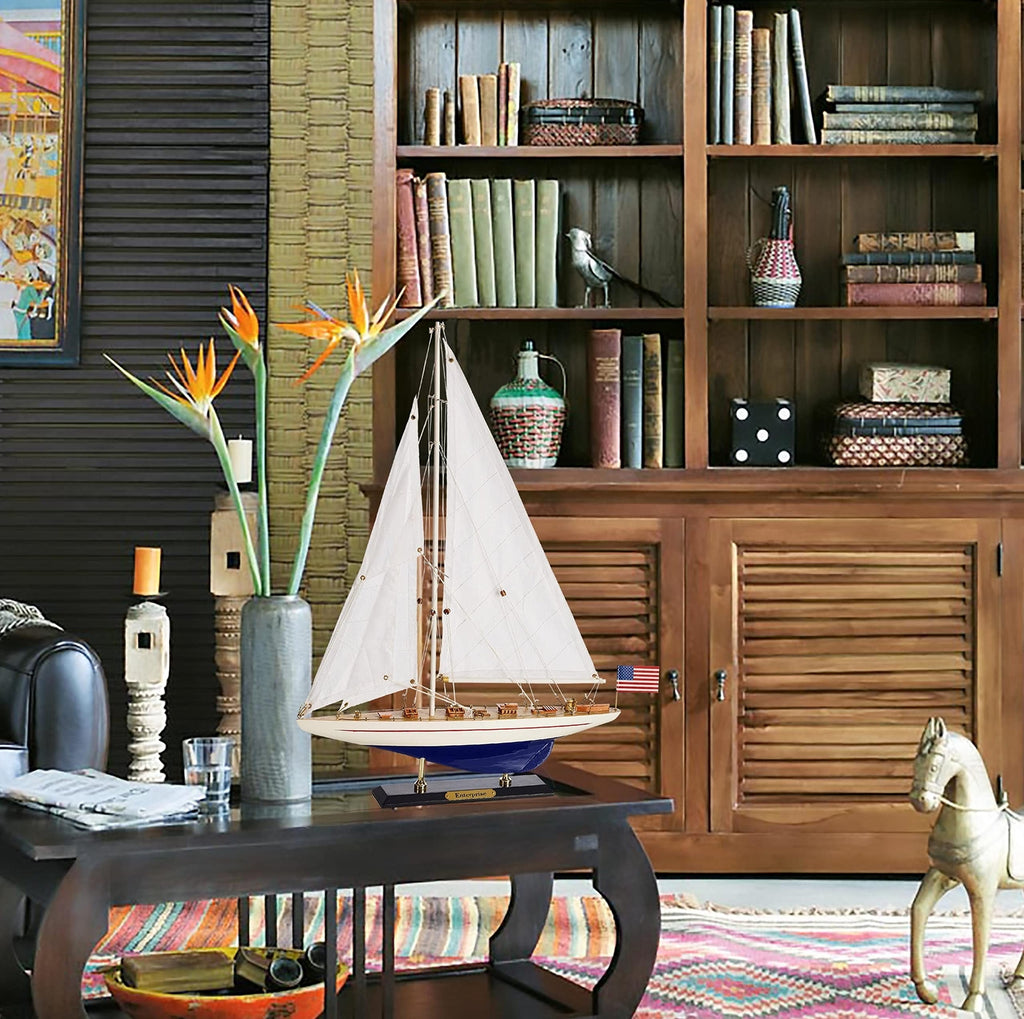 SAILINGSTORY Wooden Sailboat Model Ship Sailboat Decor Yacht Enterprise 1/100...