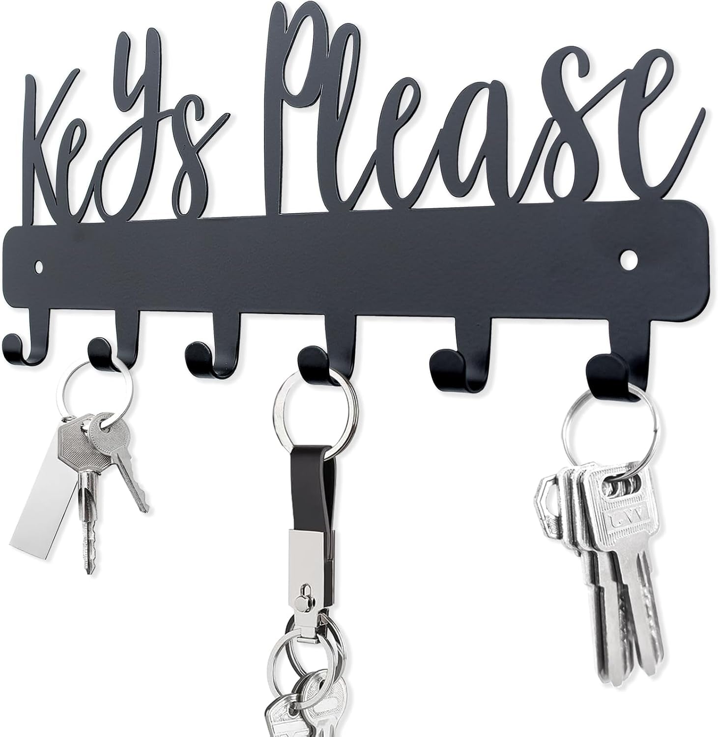 Keys Please Holder on Wall,Key Holder Wall Mounted,Black Metal Decorative Key Rack Hooks for Garage, Mudroom, Hallway,Entryway,Front Door,Office (Normal Size:11X4.57Inches)